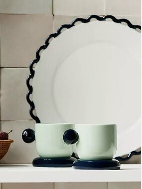 Anthropologie Rika Espresso Cups, Set of 2 Mint/Navy pastel multicolor